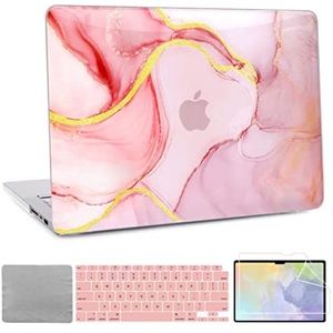 MacBook Pro 14 Inch A2442 Hard Case Keyboard Cover Screen Protector Pink Marble